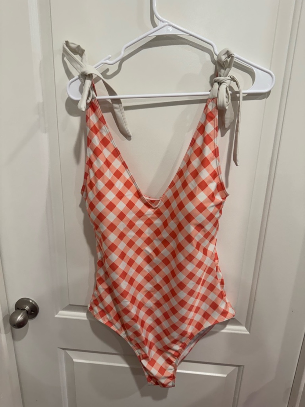 summersalt Coral and White Gingham One-Piece Swimsuit